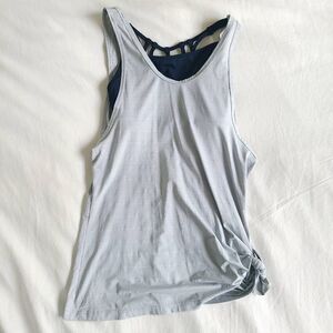 Athleta‎ Athletic Tank Top Women's Size XXS Gray & Blue Sleeveless V-Neck Tie